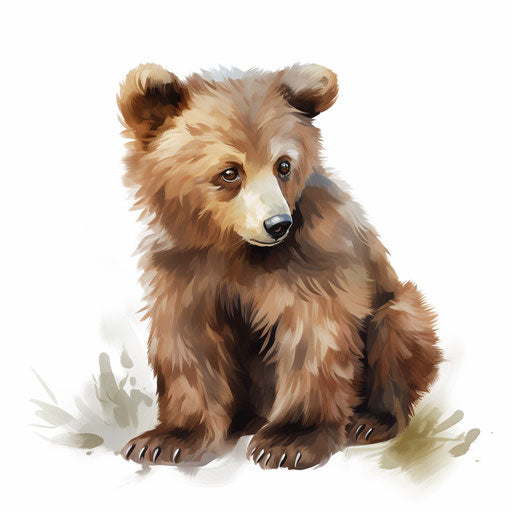 Cute bear clipart in the style of an oil painting, on a white background