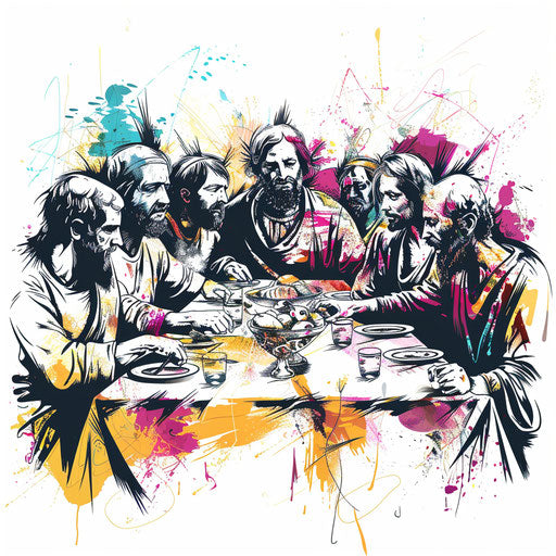 The Last Supper portrayed in lively cartoon style