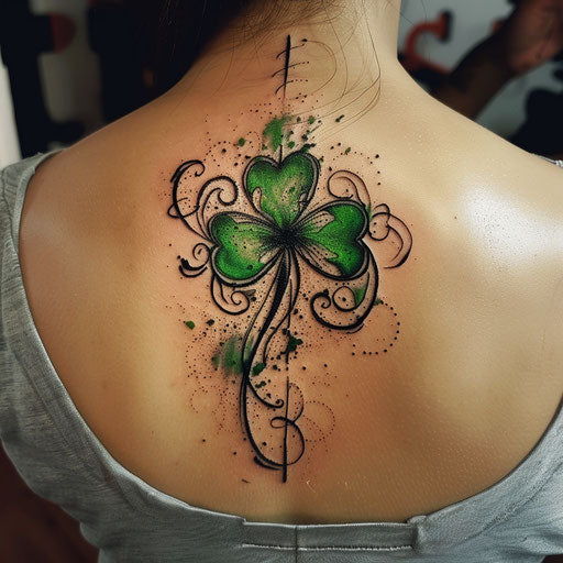 Artistic flat tattoo sketch of a four-leaf clover