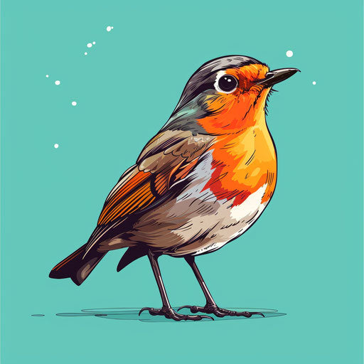 Realistic robin clipart on flat turquoise background