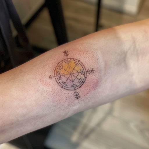 Runic circle with all Futhark symbols on white background