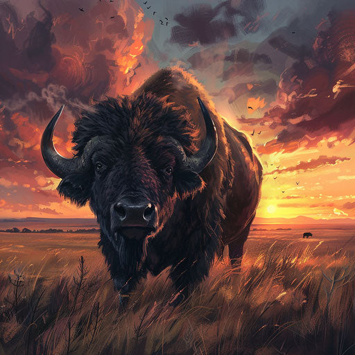 Buffalo in a serene landscape with detailed fur