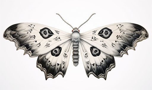 A mutative moth on a white background, in the style of renaissance-inspired draftsman