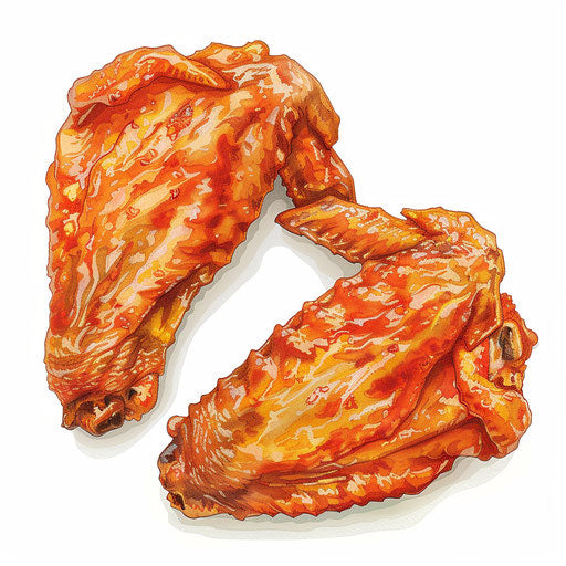 Realistic chicken wing on white background with intricate patterns