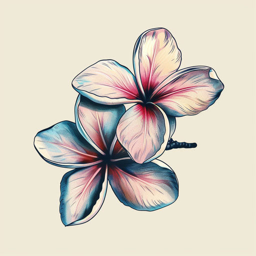 Elegant flat tattoo sketch featuring a Hawaiian plumeria flower