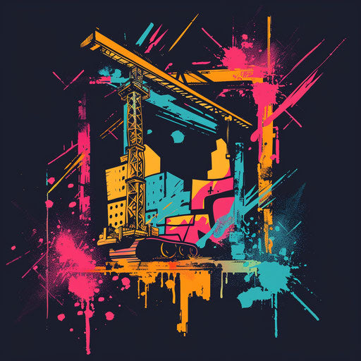 Bold construction logo with graffiti elements and urban colors