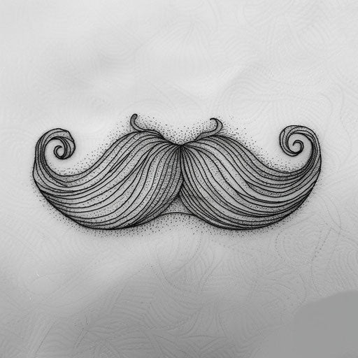 Detailed sketch of a classic mustache with fine line work and subtle shading