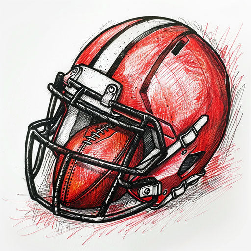 Sketch of a football helmet and ball tattoo, American sports themed