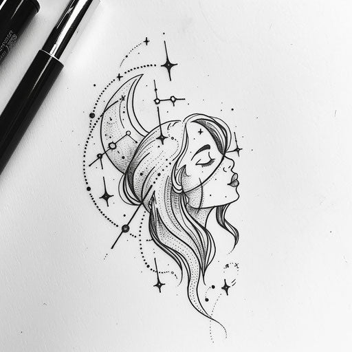 Surreal Virgo constellation tattoo sketch
