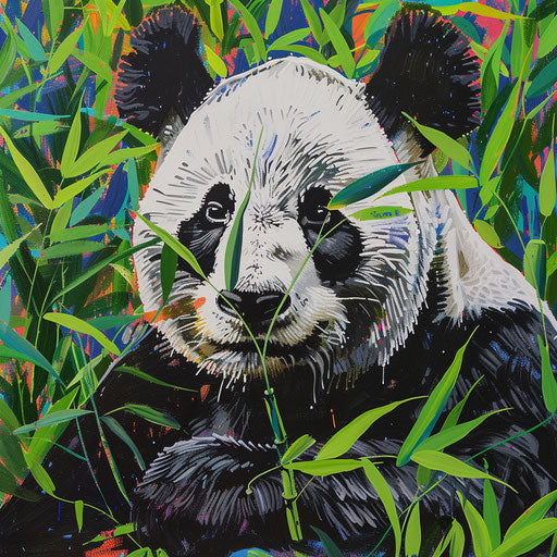 Giant panda among vibrant bamboo leaves