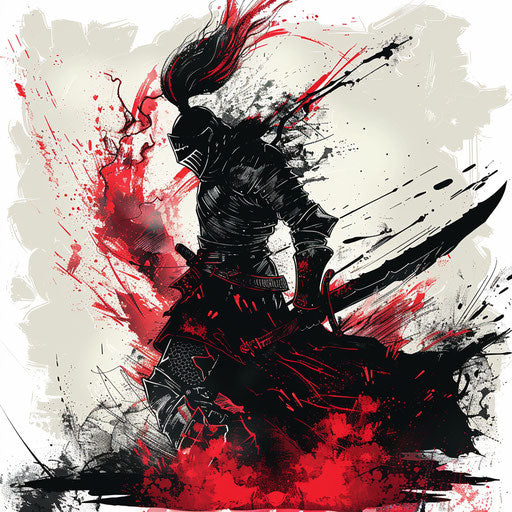 Dynamic tattoo sketch of a Dark Souls battle scene in a vivid, flat clipart style with red and black