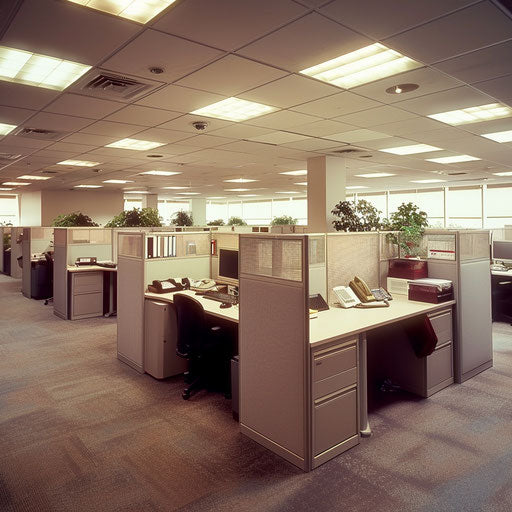 Traditional corporate office with cubicles and organized desks