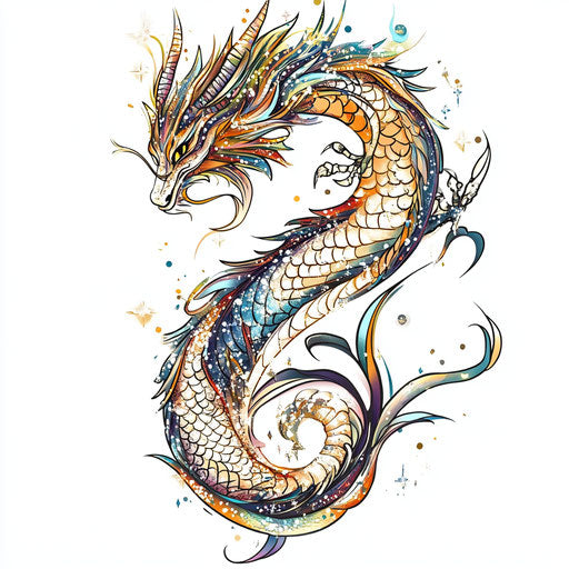 Flat tattoo of sparkling dragon for women