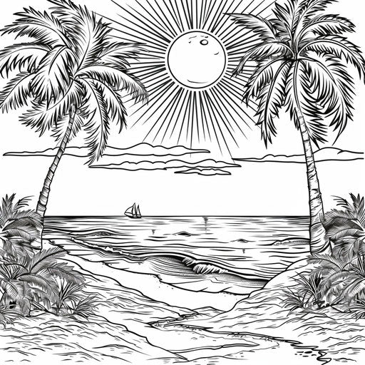 A sunny tropical beach with palm trees