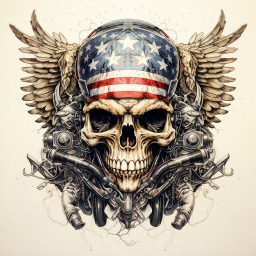 Motorcycle helmet, wings and flag, rustic americana