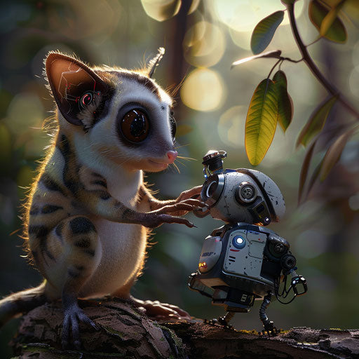 Friendship between a sugar glider and a robot