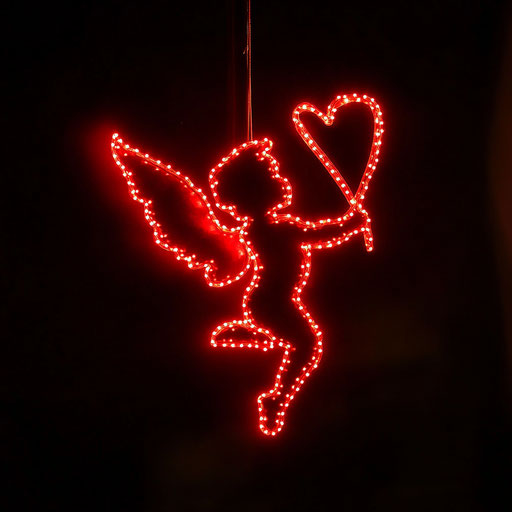 LED light Valentine's Day cupid silhouette, red on black