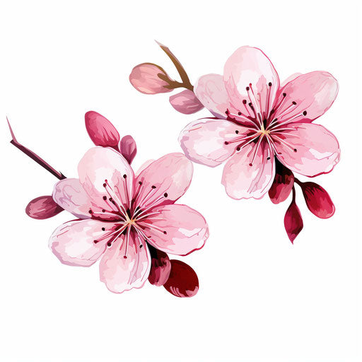 Two cherry blossoms drawn as lines on white background