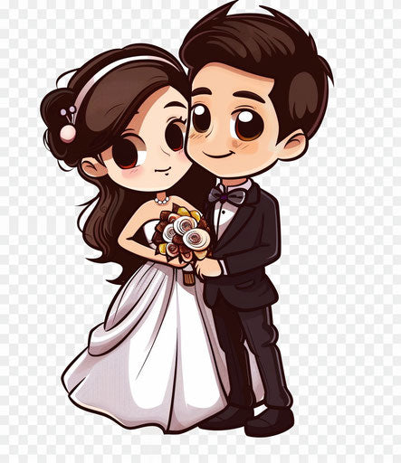 Cartoon of bride and groom, marriage clipart png