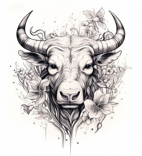 The bull's head in black and white
