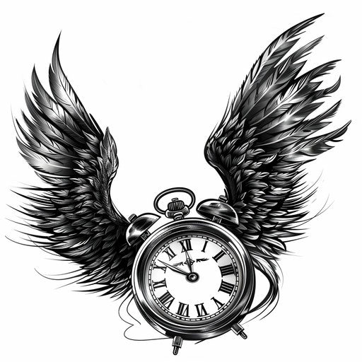 Dynamic flat tattoo style sketch of winged stopwatch