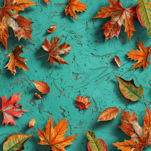 Realistic happy fall clipart with a flat teal background