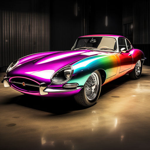 Jaguar E Type Car Rainbow Colors