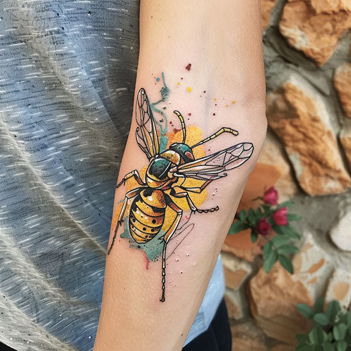 Soft watercolor tattoo sketch of a wasp
