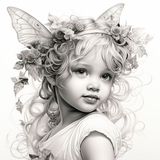Baby hair fairy coloring pages, captivating style, simon birch, ilford pan f, elaborate