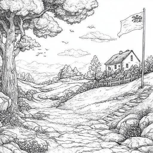 Flag in a peaceful countryside scene