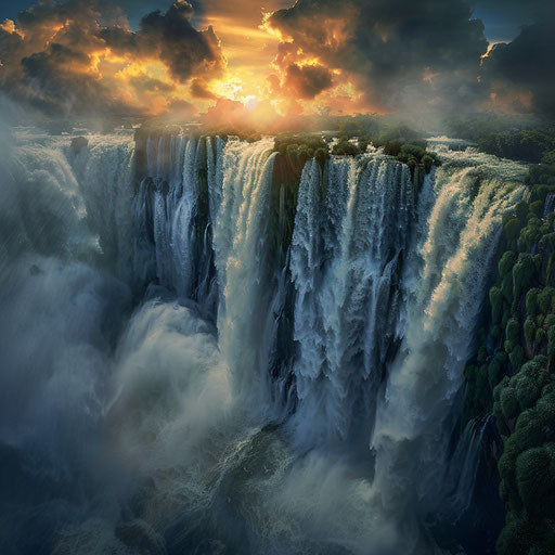 Iguazu Falls with strong flow and moody ambiance