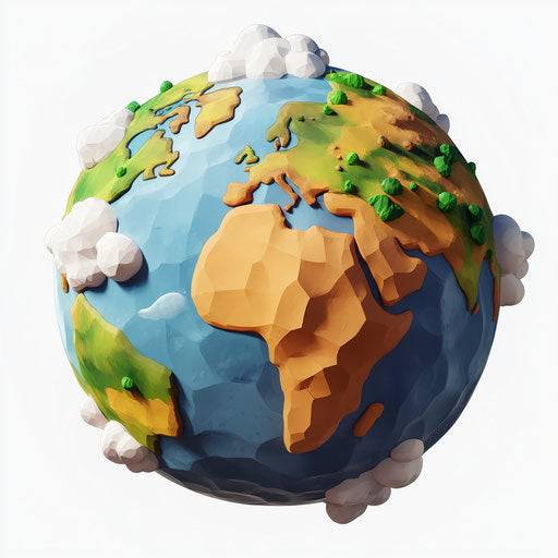 3D earth cartoon in photo realistic style on white