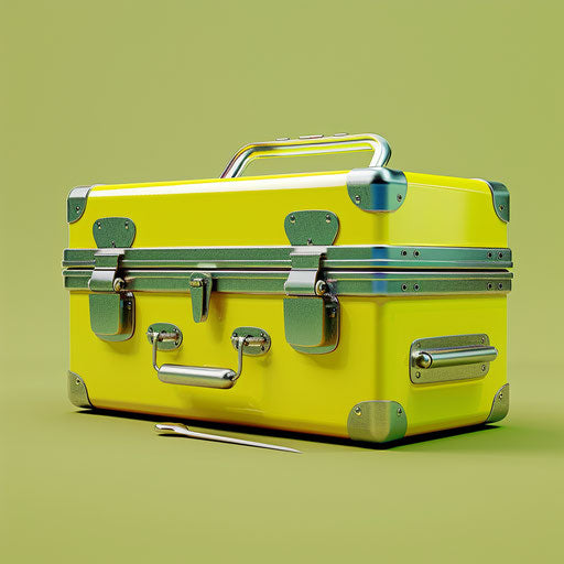 Toolbox clipart in hyper-realistic style on flat chartreuse background