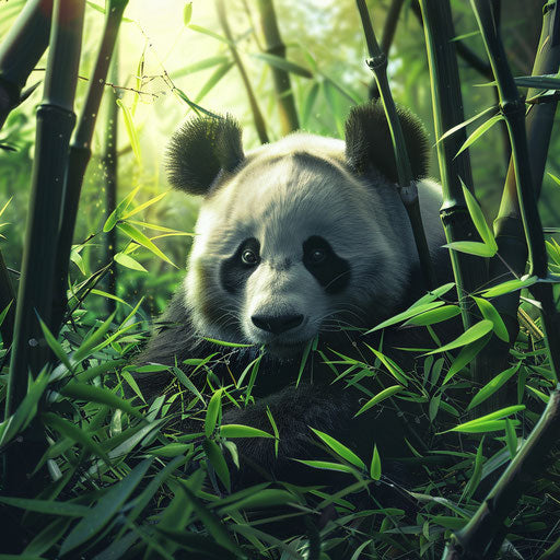 A giant panda in a bamboo forest - realistic quality