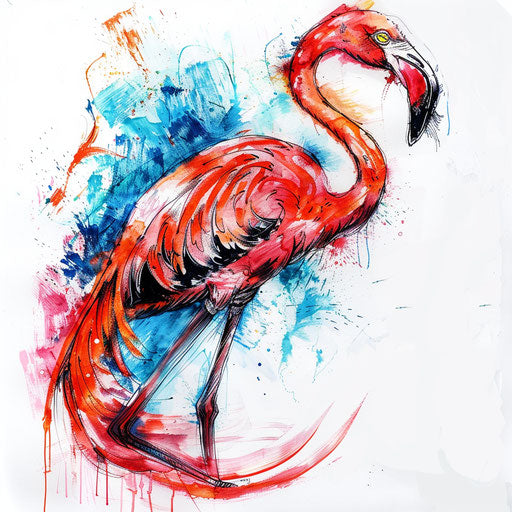 Expressive flamingo tattoo in vibrant colors