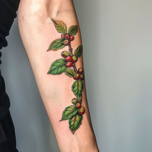 Elegant tattoo sketch of a coffee plant with berries