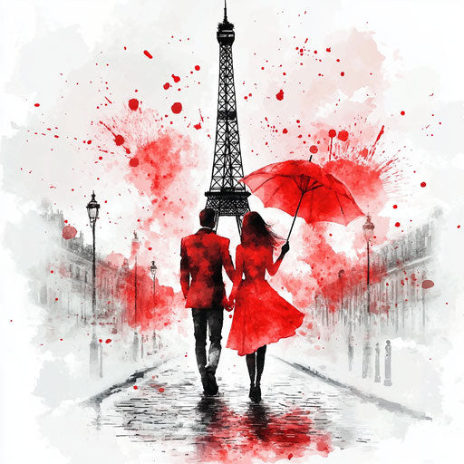 Elegant couple in love walking under the Eiffel Tower