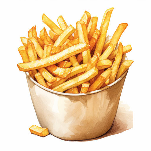 French fries clipart in the style of an oil painting on white background