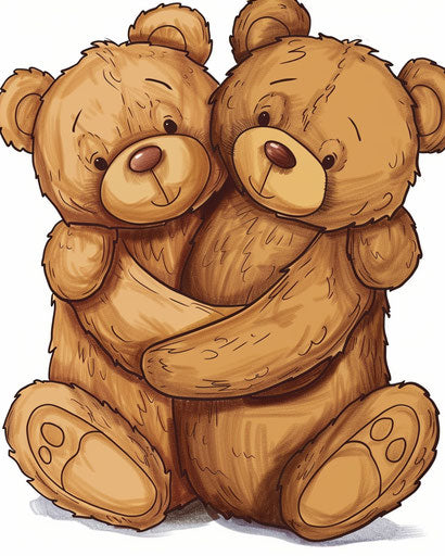 Two brown teddy bears hugging, HD png download, soft pastel style