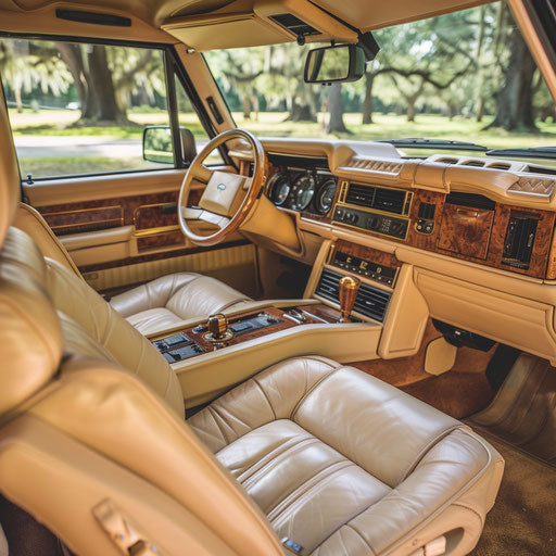 Luxuriously customized 1980 Range Rover interior blending classic design with high-tech modern amenities