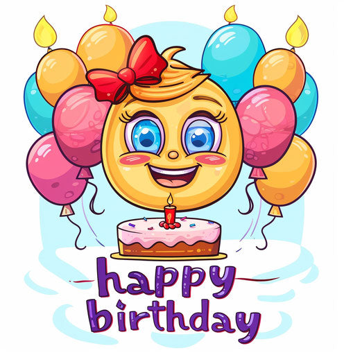 Happy birthday with smiling face and cake