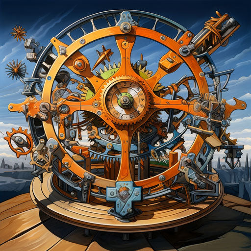 Astrology signs and machinery on the zodiac wheel