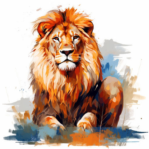 Lion cartoon in Impressionistic Art style, on white background