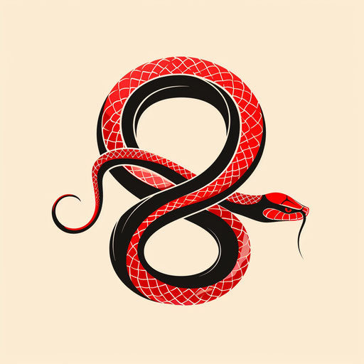 Red snake forming an infinity symbol, minimalist design