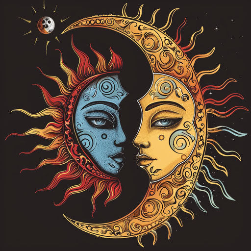 Balance represented by sun and moon designs