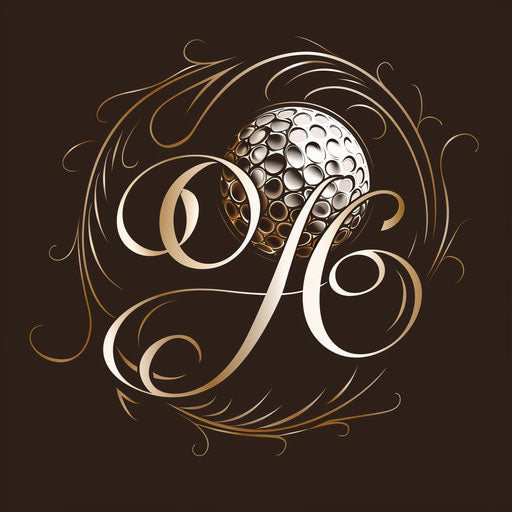 Elegant golf logo with cursive fonts on dark brown background