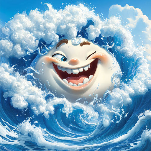 Humorous caricature of a wave with human characteristics