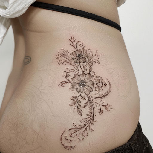 Intricate floral tattoo inspired by Maria Sibylla Merian