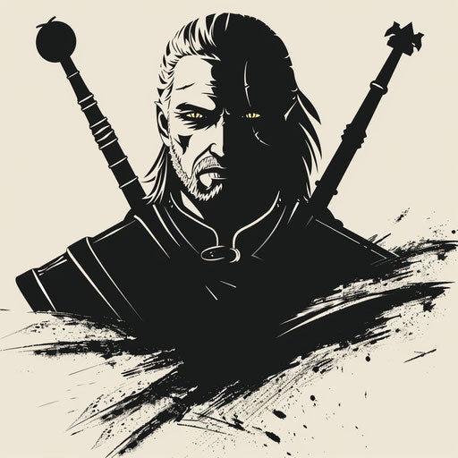 Bold sketch of a silhouette with crossing swords