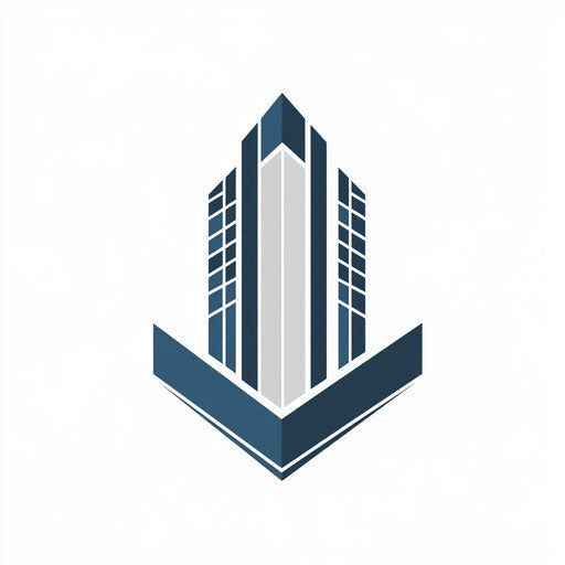 Stylized skyscraper icon with modern typography